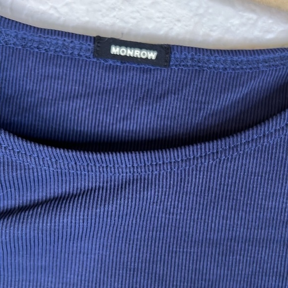 Monrow Navy Blue Cut Out Shoulder Long Sleeve Ribbed Textured Top Size S - Picture 4 of 4